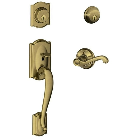 Schlage F62-Cam-Fla-Lh Camelot Left Hand Double Cylinder Handleset - Brass