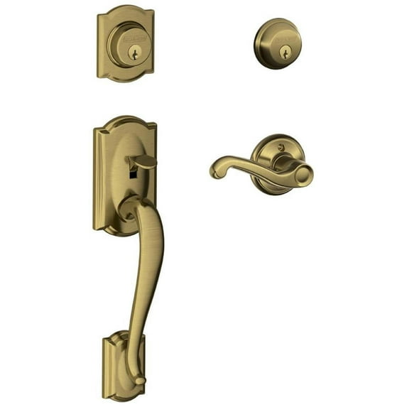 Schlage F62-Cam-Fla-Rh Camelot Right Hand Double Cylinder Handleset - Brass