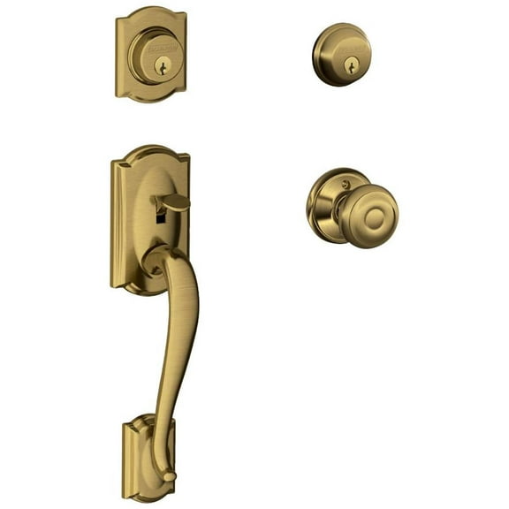 Schlage F62-Cam-Geo Camelot Double Cylinder Handleset - Brass