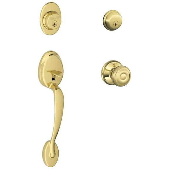 Schlage F62-Ply-Geo Plymouth Double Cylinder Handleset - Brass