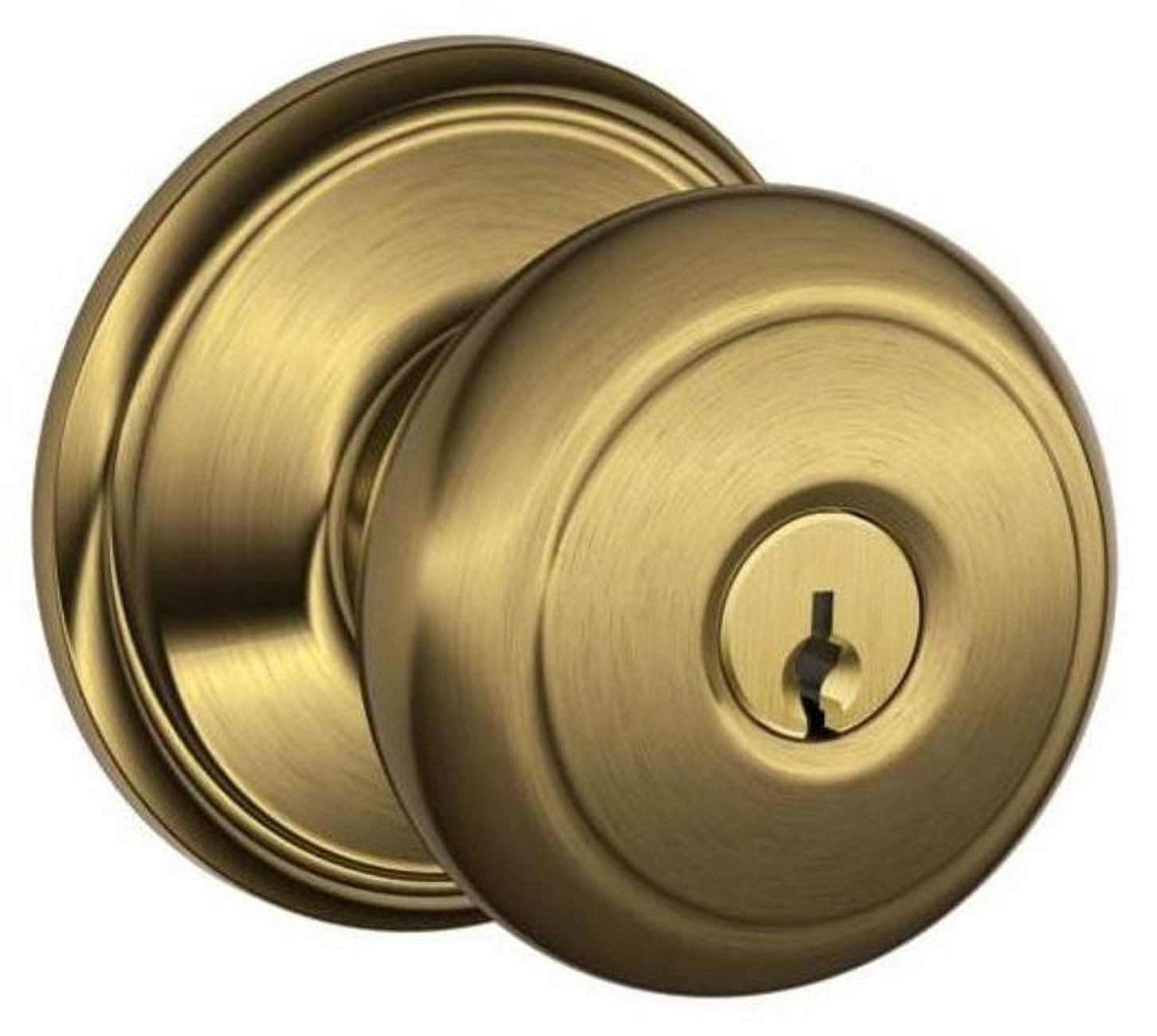Schlage F80-AND Andover Storeroom Door Knob Set with Andover Rosette from The F-, Antique Brass