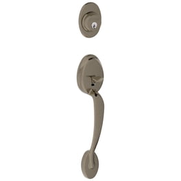 Schlage Camelot Handleset - Keyed Entry Lock On Both Sides, Antique Pewter Finish, Georgian Knob