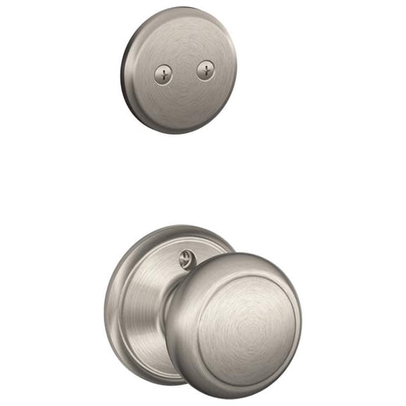 Schlage F93PLY619AND Plymouth Dummy Door Handleset with Andover Interior, Satin Nickel