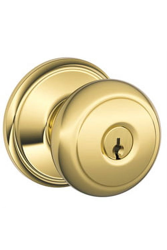FA51-AND Andover Keyed Entry F51A Panic Proof Door Knob with Andover Ros, Lifetime Polished Brass