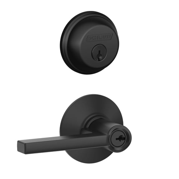 Schlage FB50 N G LAT 622 Single Cylinder Deadbolt and Keyed Entry Latitude Lever, Matte Black  Construction & DIY Use, Standard Hardware Spec