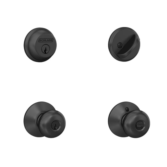 Schlage FB50 N G PLY 622 Single Cylinder Deadbolt and Keyed Entry Plymouth Knob, Matte Black
