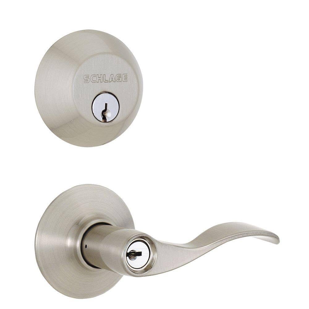 Satin Nickel Single Cylinder Deadbolt and Lever Handle Set