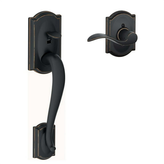 Schlage Camelot Aged Bronze Door Handleset Grip with Right Handed Accent Door Handle