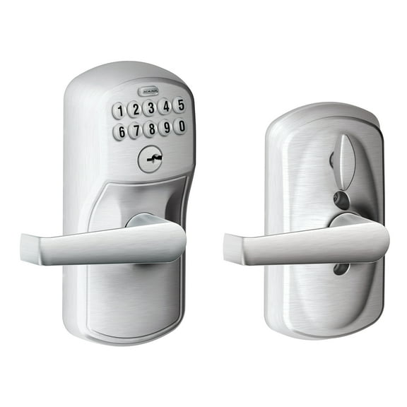 Schlage FE595CSVELA626 Satin Chrome Keypad Lever With Plymouth Trim And Flair Lever With Flex Lock
