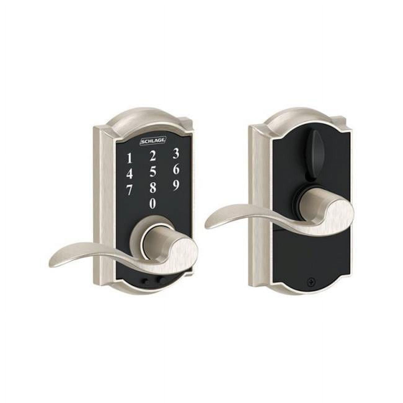 Schlage FE695VCAM619ACC Satin Nickel Keyless Touchscreen Lever With Camelot  Trim And Accent Lever 