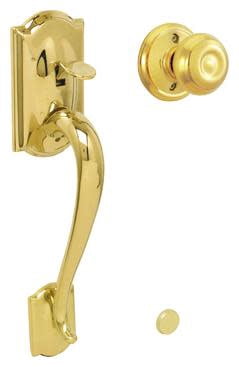 Schlage FE285CAM505GEO Camelot Lower Handleset Featuring The Georgian Knob For Use - Brass