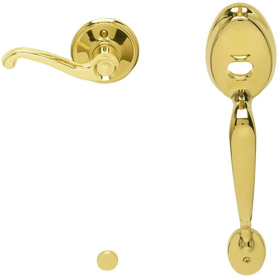 Schlage FE285 Plymouth By Flair Right Hand Bottom Half Handleset with 16080 Latch and 10063 Strike Lifetime Brass Finish