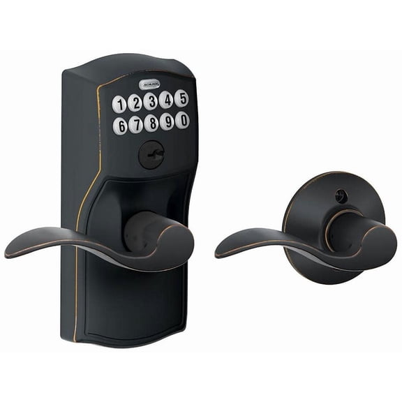 SCHLAGE FE575 CAM 716 ACC Camelot Keypad Entry with Auto-Lock and Accent Levers, Aged Bronze