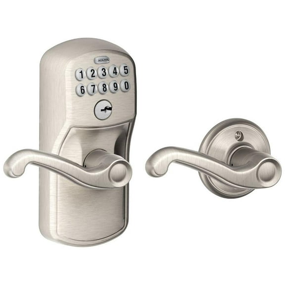SCHLAGE FE575 PLY 619 FLA Plymouth Keypad Entry with Flair Lever, Auto Lock, Satin Nickel