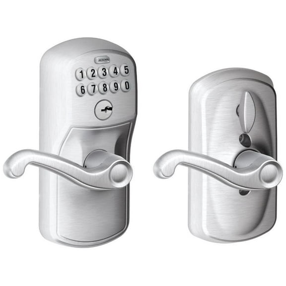 Schlage FE595 PLY 626 FLA Plymouth Keypad Entry with Flex-Lock and Flair Style Levers, Brushed Chrome