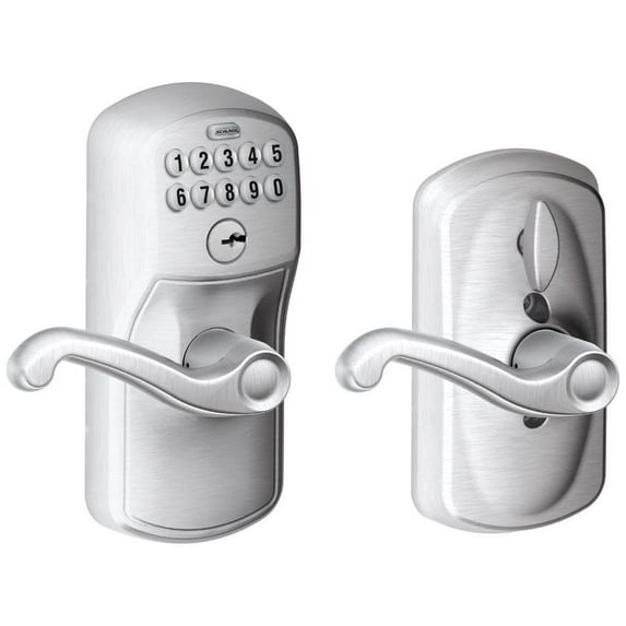 Schlage FE595 PLY 626 FLA Plymouth Keypad Entry with Flex-Lock and Flair Style Levers, Brushed Chrome