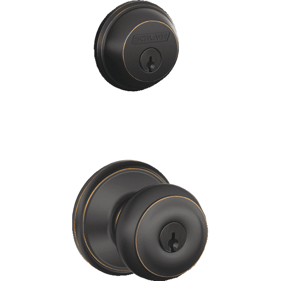 Schlage Georgian Deadbolt & Keyed Entry Door Knob Combo Lockset - Single Pack  Construction & DIY Use, Standard Hardware Spec