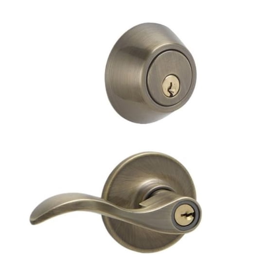 Schlage JC60V SEV 609 Security Set Single Cylinder Deadbolt and J54 Keyed Entry Seville Lever, Antique Brass Finish