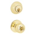 thumbnail image 1 of Schlage JC60VCNA605 Bright Brass Corona Keyed Entry Knob and Deadbolt Combo, 1 of 2