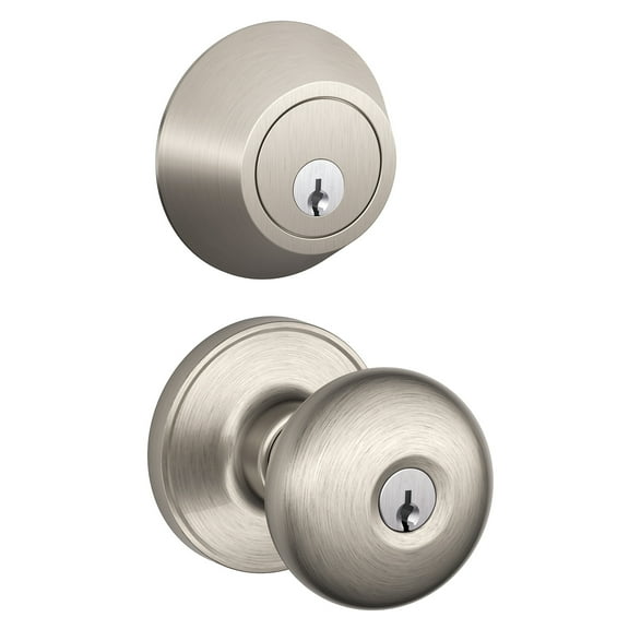 Schlage JC60VSTR619 Satin Nickel Stratus Single Cylinder Deadbolt & Keyed Entry Door Knob Set