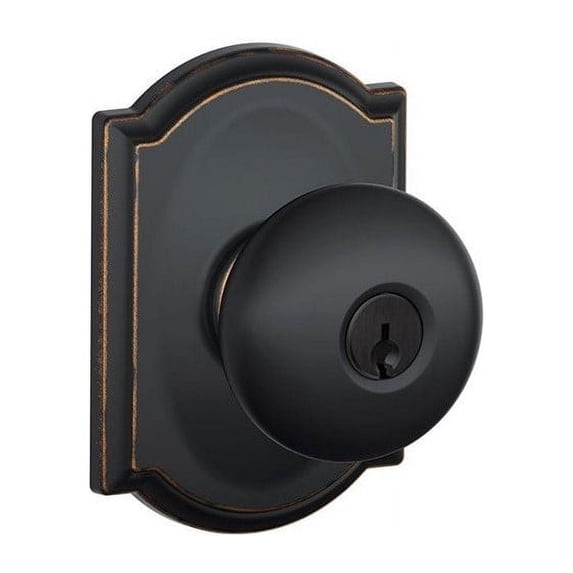 Schlage Lock 043156453306 Camelot Collection Plymouth Keyed Entry Knob, Aged Bronze