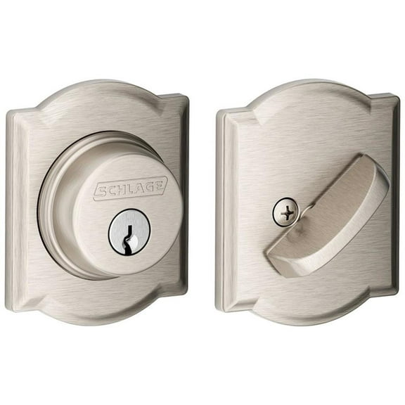 Schlage Lock Company B60CAM619 Single Cylinder Grade 1 Deadbolt with Decorative Camelot Rose, Satin Nickel