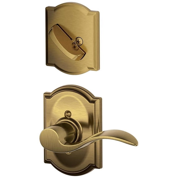 Schlage Lock Company F59ACC609CAMLH Accent Left Handed Interior Pack Lever Set with Single Cy, Antique Brass
