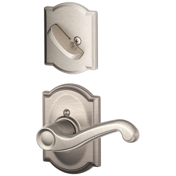 Schlage Lock Company F59FLA619CAMLH Flair Left Handed Interior Pack Lever Set with Single Cyl, Satin Nickel