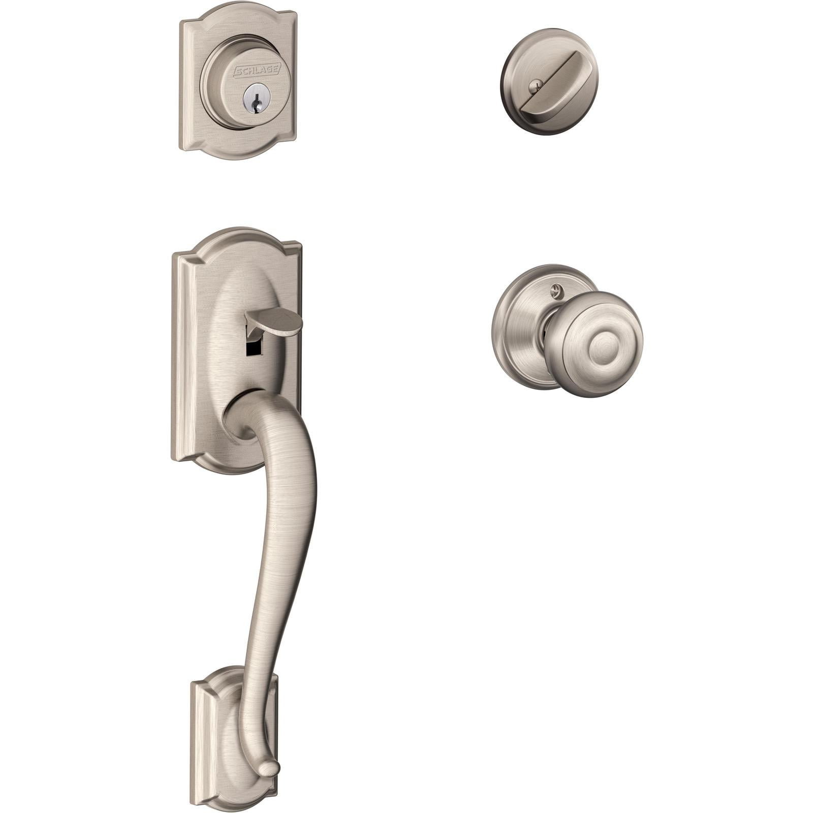 Satin Nickel Single Cylinder Door Handleset with Georgian Knob