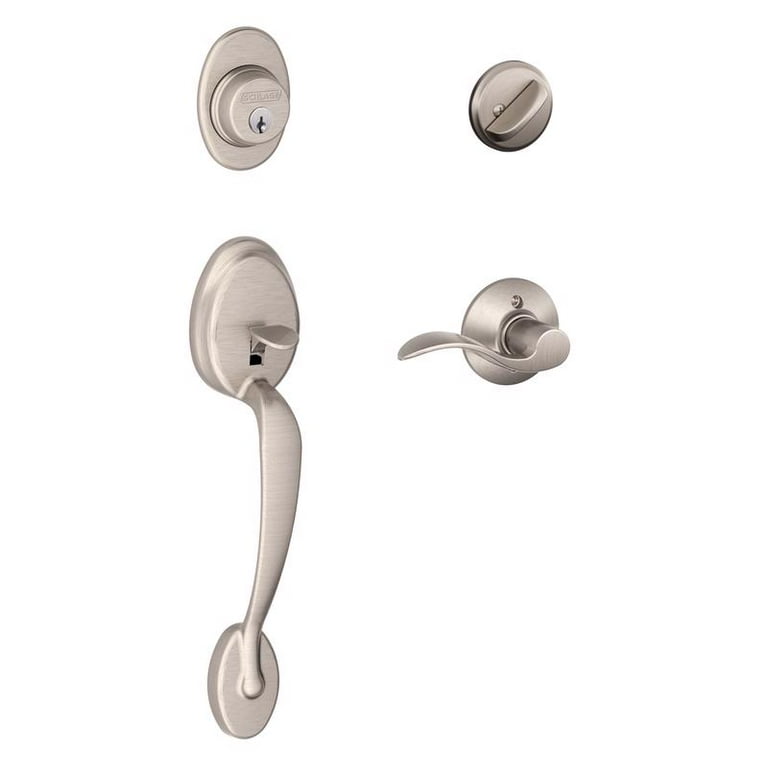 Schlage Plymouth, Accent Satin Nickel Entry Handleset ANSI Grade 2 1-3/4 in. Schlage Plymouth, Accent Satin Nickel Entry Handleset ANSI Grade 2 1-3/4 in.