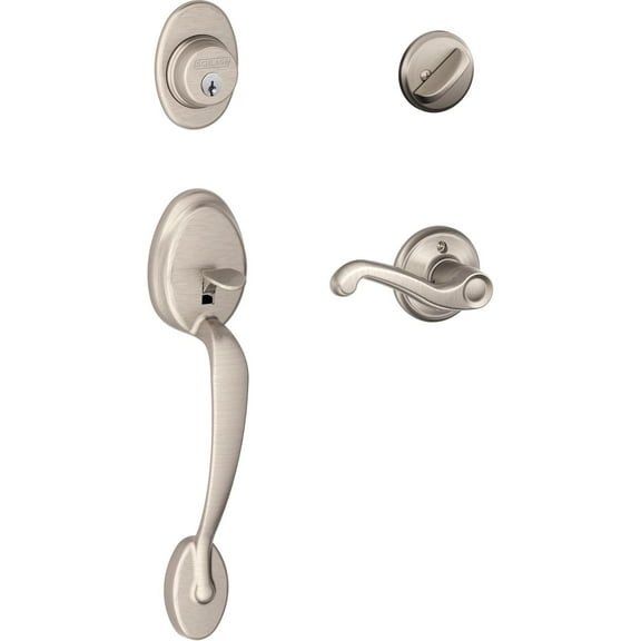 Schlage Plymouth Single Cylinder Handleset and Flair Lever, Satin Nickel (F60 V PLY 619 FLA)