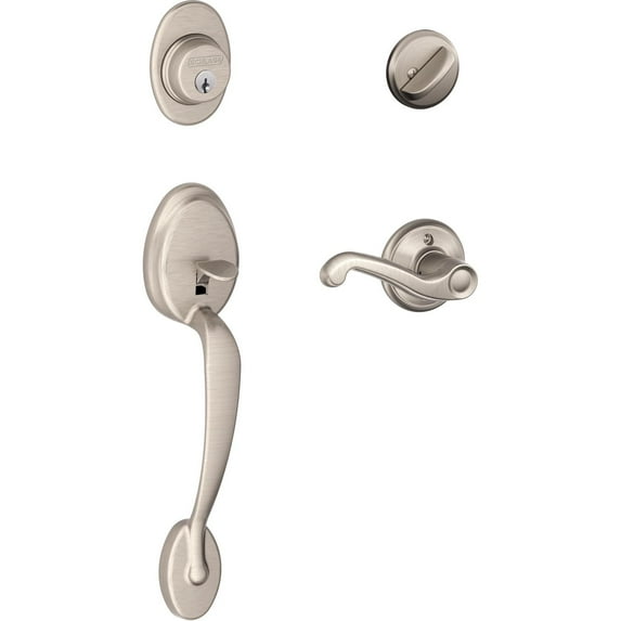 Schlage Plymouth Single Cylinder Handleset and Flair Lever, Satin Nickel (F60 V PLY 619 FLA)