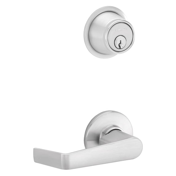 Schlage Lock Company S210PDSAT626 Schlage Saturn Single Cylinder Deadlatch Entrance Lock with Elongated Escutcheon, Satin Chrome