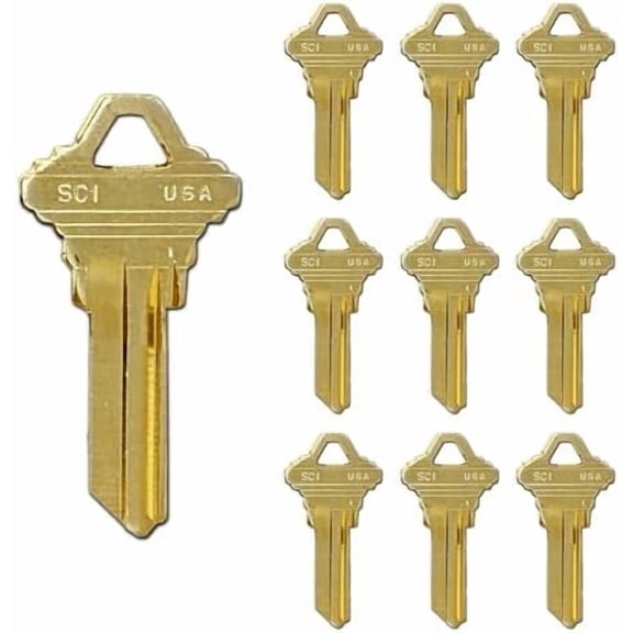 Schlage SC1 Key Blanks in Premium Brass | Uncut Keys for Home and Professional Use | 10 Blank Keys Compatible with 5-Pin Locks