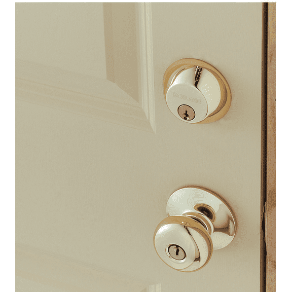 Schlage Single Cylinder Deadbolt & Keyed Plymouth Door Knob - Pack of 4 Construction & DIY Use, Standard Hardware Spec