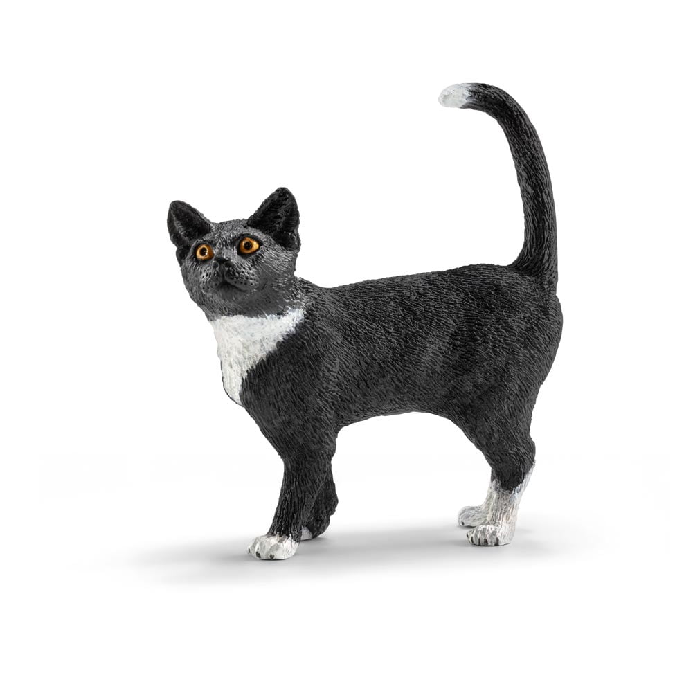 Black and White Hand-Painted Cat Toy Figurine