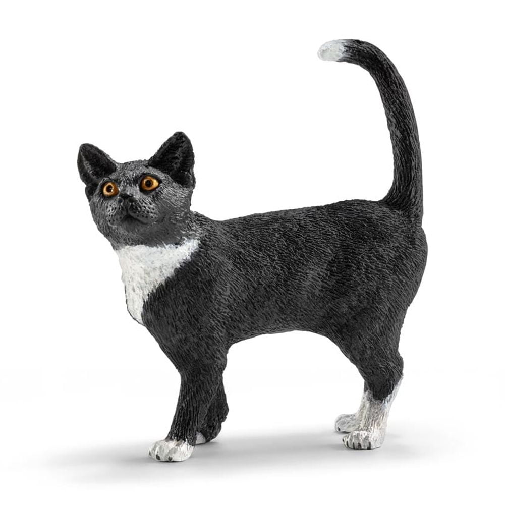 Black and White Hand-Painted Cat Toy Figurine