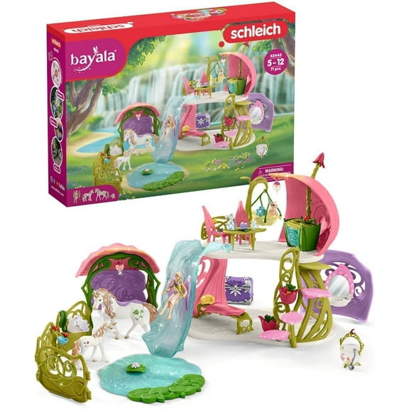 schleich Bayala - 71 PC Glittering Flower House Playset with Fairy Figure, Unicorn Toys and Magical Accessories - Fantasy Animal Figurine Set for Kids 5+