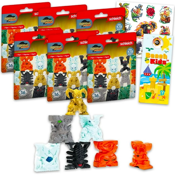 Schleich Eldrador Mini Creature Blind Bag Set - Bundle with 6 Collectable Figurines in Mystery Bags Plus Tattoos | Eldrador Party Favor Set