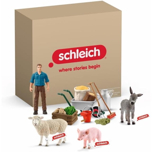 schleich Farm World - 19 PC Animal Feeding Playset with Farmer Figure and Farm Animal Toys - Animal Toy Set for Kids Ages 3+