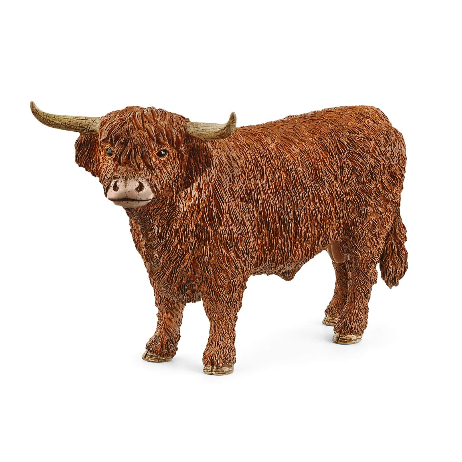 Realistic Brown Highland Bull Farm Animal Toy Figurine