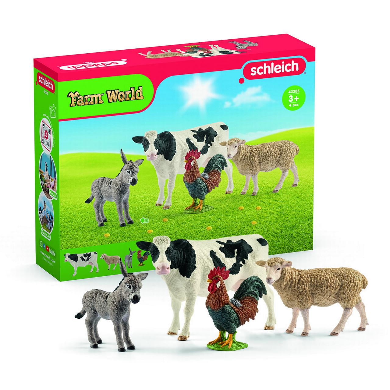 Schleich Farm World, Cow, Sheep, Donkey Foal and Rooster Collectible