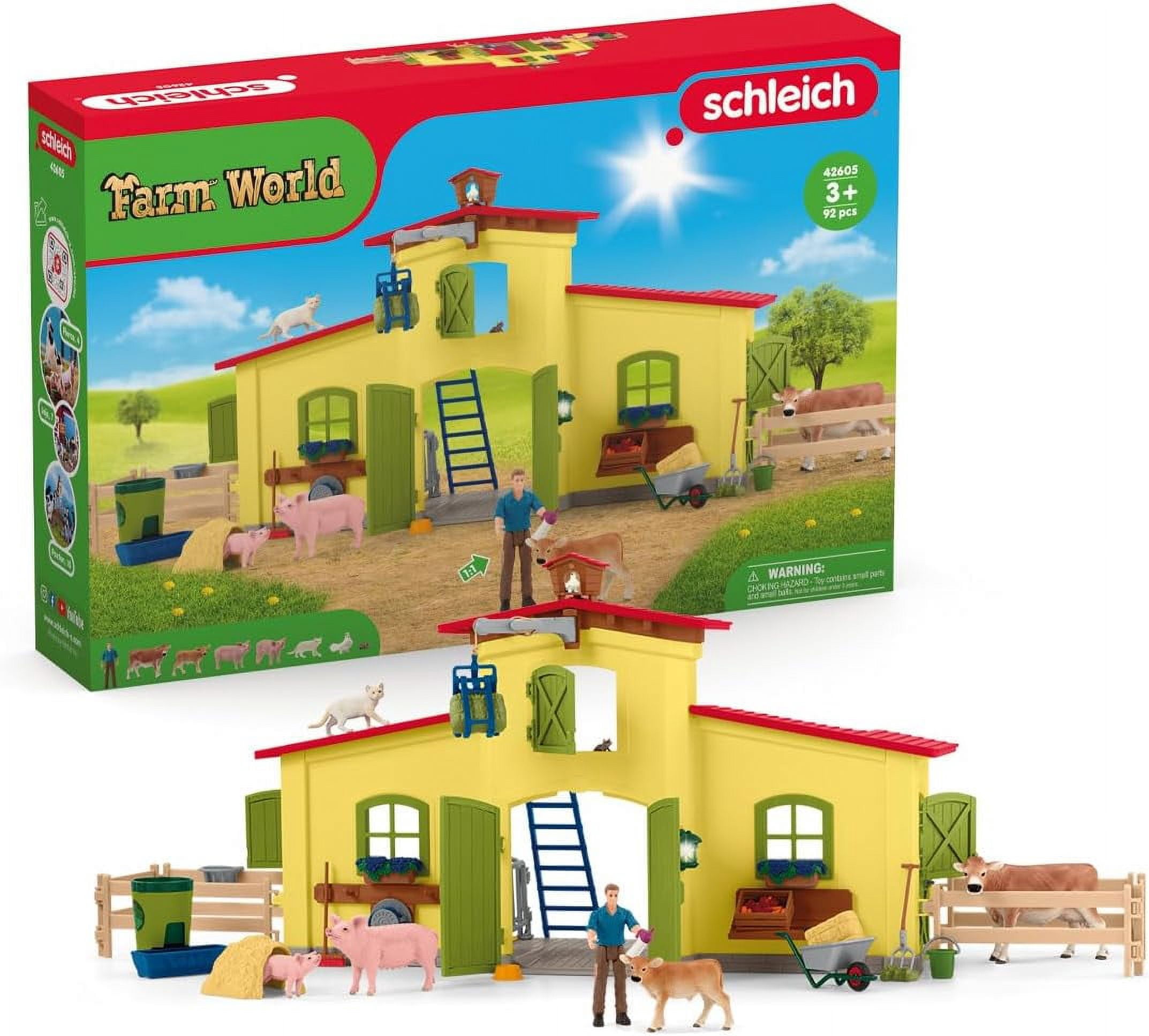 schleich Farm World - 92 PC Farm Animal Playset with Cow, Horse, Pig, Bull and Farm Accessories - Kids Modular Barn Toy for Ages 3+