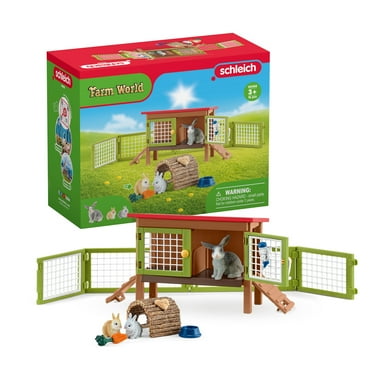 Schleich - Farm World: Rabbit Hutch Playset with Rabbit Figurines & Accessories, 8 Pcs