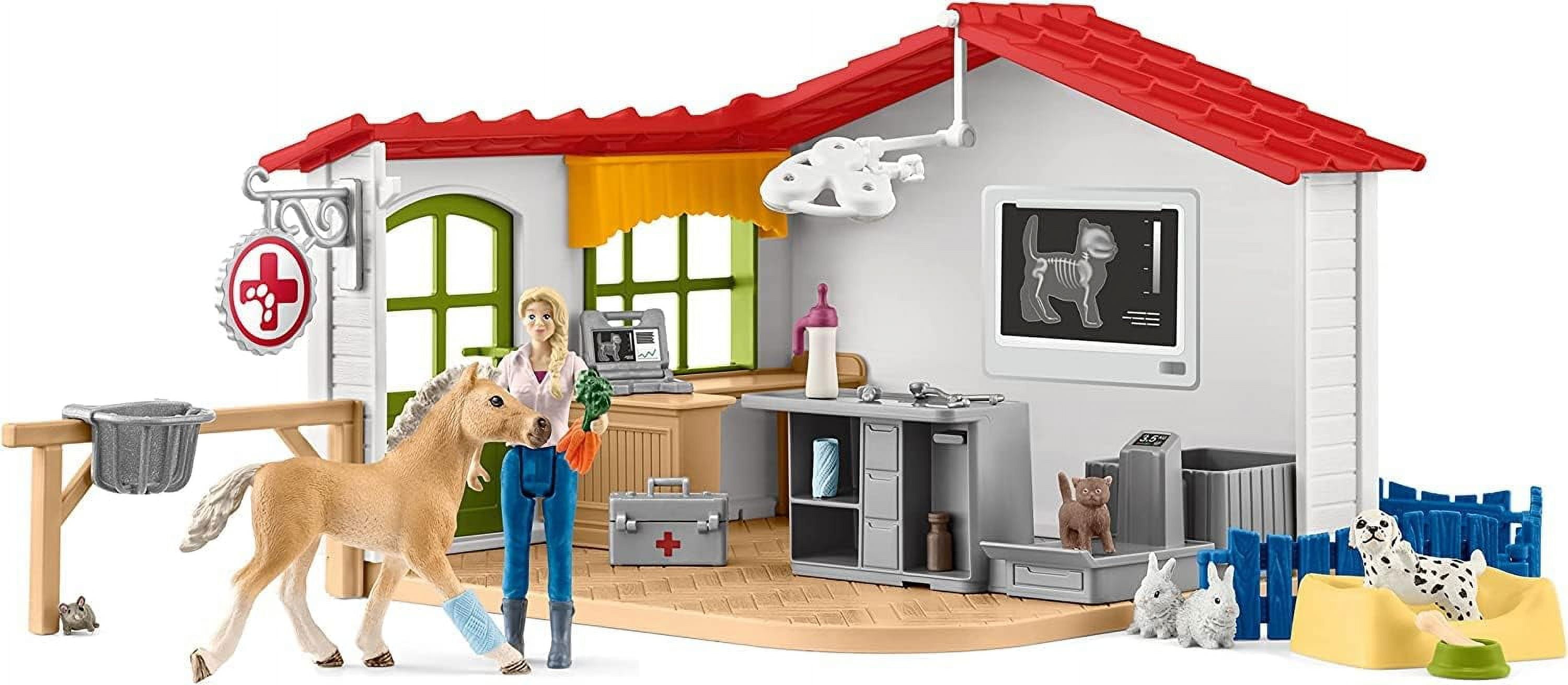 schleich Farm World - 43 PC Veterinarian Playset with Vet Figure, Horse, Dog, Cat and Accessories - Animal Care Toy Set for Kids Ages 3+