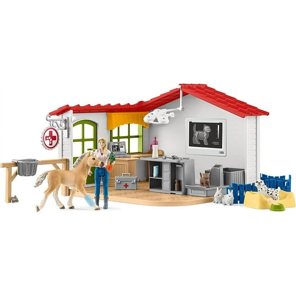 schleich Farm World - 43 PC Veterinarian Playset with Vet Figure, Horse, Dog, Cat and Accessories - Animal Care Toy Set for Kids Ages 3+