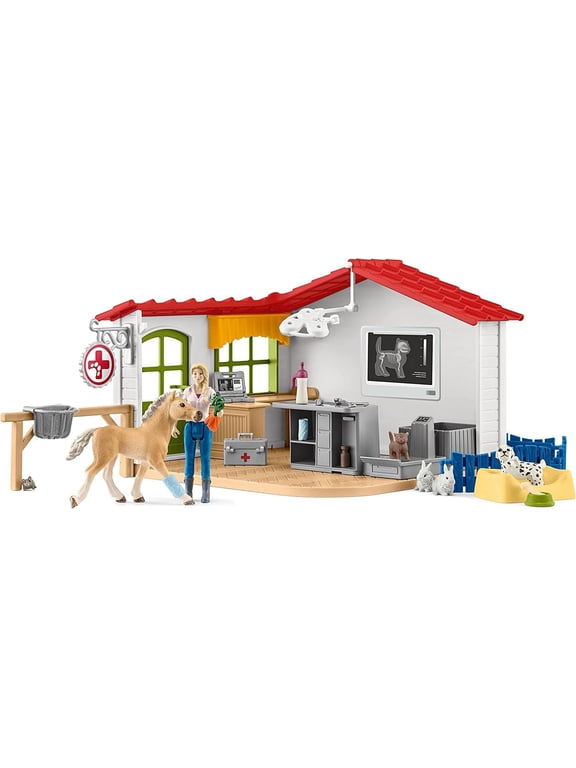 Farm World - 43 PC Veterinarian Playset with Vet Figure, Horse, Dog, Cat and Accessories - Animal Care Toy Set for Kids Ages 3+