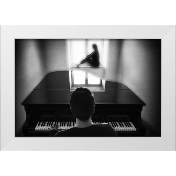 Schleicher-Schwarz, Roswitha 32x23 White Modern Wood Framed Museum Art Print Titled - The Pianist And His Muse