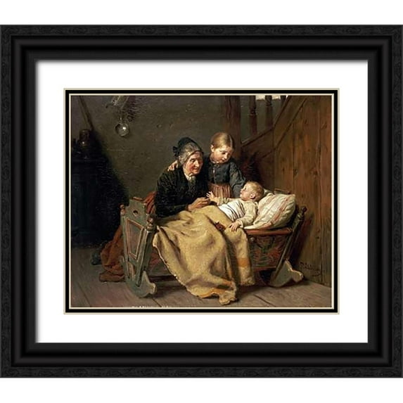 Schlesinger, Felix 18x15 Black Ornate Wood Framed with Double Matting Museum Art Print Titled - The Centre of Attention