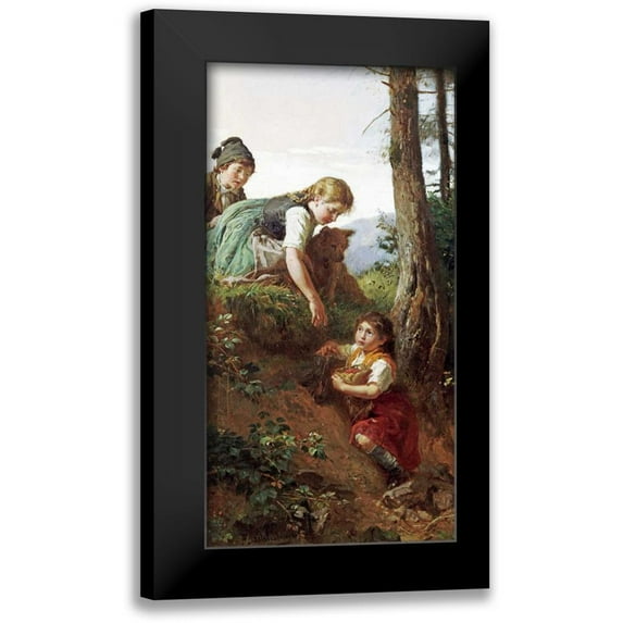 Schlesinger, Felix 9x14 Black Modern Framed Museum Art Print Titled - Children Picking Berries